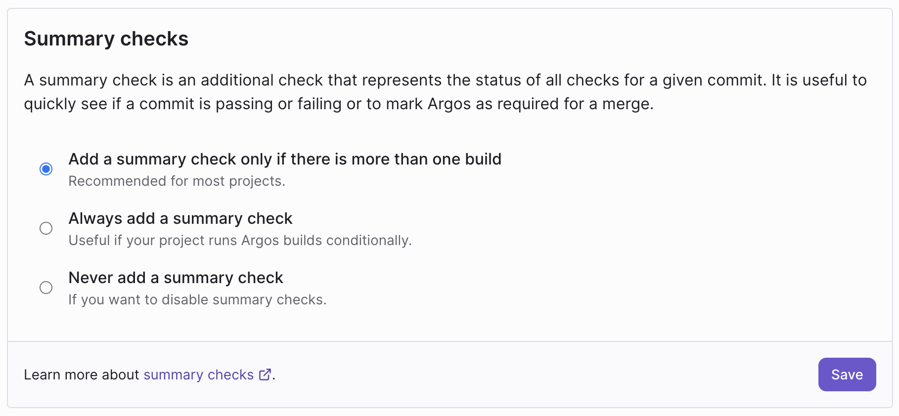 Configure summary checks in Argos